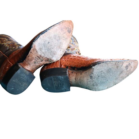 Vintage 60s 70s SAFARI Exotic Leather Crocodile Cowboy Boots Men 9 EE Extra Wide - Picture 10 of 10